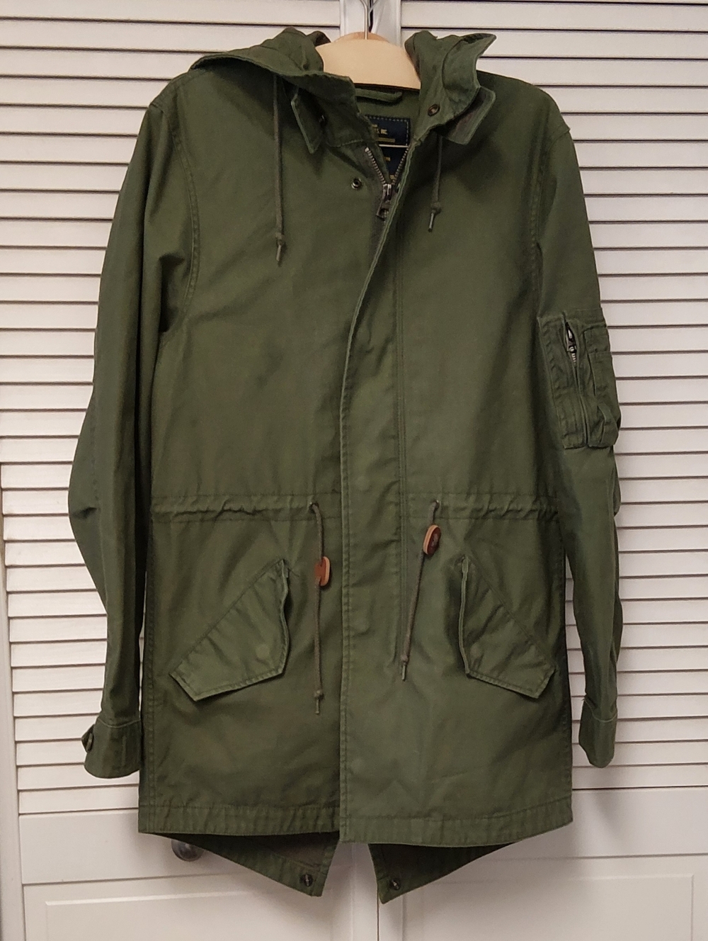 Alpha Industries Hooded M-65  Olive Green Jacket with Navy and Yellow Label
